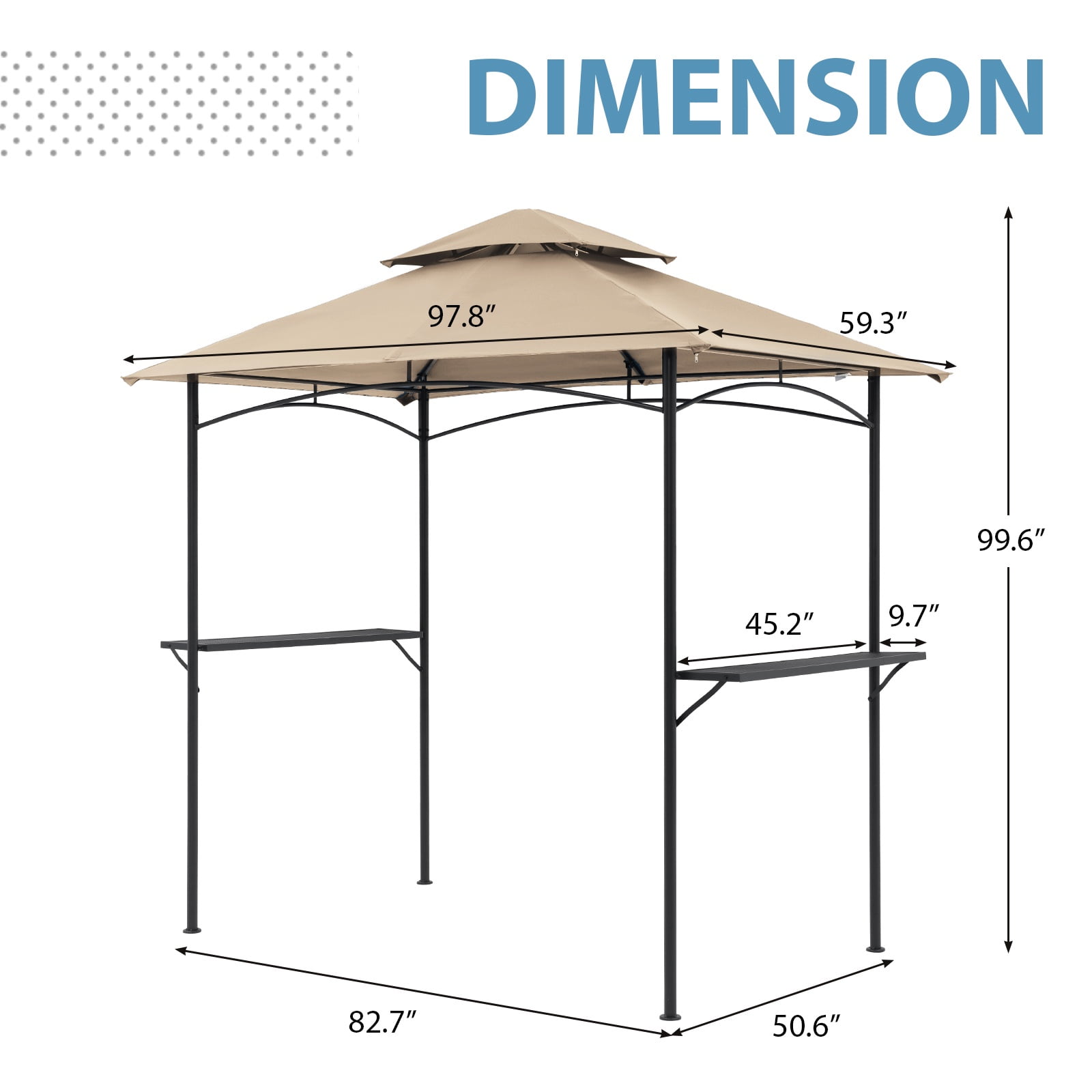 JOIVI Grill Gazebo 8 x 5 Double Tiered Outdoor BBQ Grill Patio Canopy, Backyard Barbeque Tent with Extra Shelves, Beige