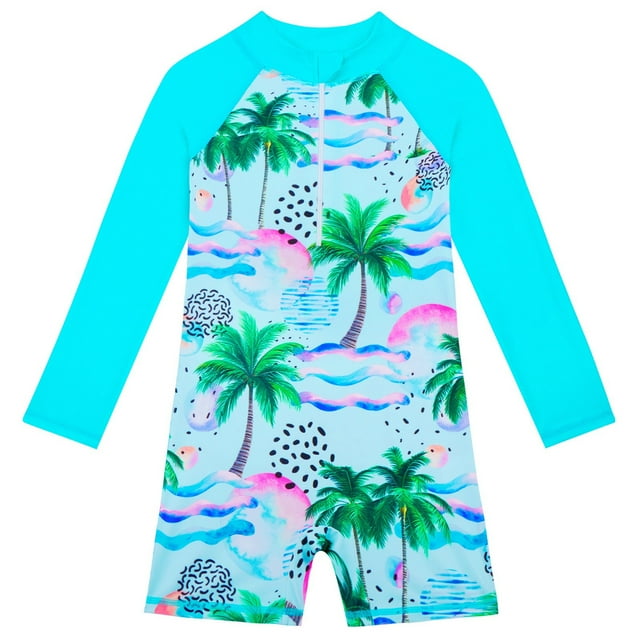 Girl Rash Guard Swimsuits Flower Graphic Printed Sun Protection Long Sleeve Swimwear Bathing Suit 10-12Years Girl Fashion