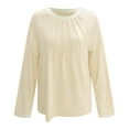 thumbnail image 4 of Youyipin Long Sleeve Shirts for Women Women's 2024 Fall Long Sleeve Tops Pleated Crew Neck Color Block Casual Loose Tee Shirts, 4 of 4