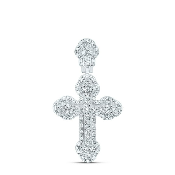 925 Sterling Silver Genuine Diamond Unisex Tiered Budded Cross Pendant 1/4 CT