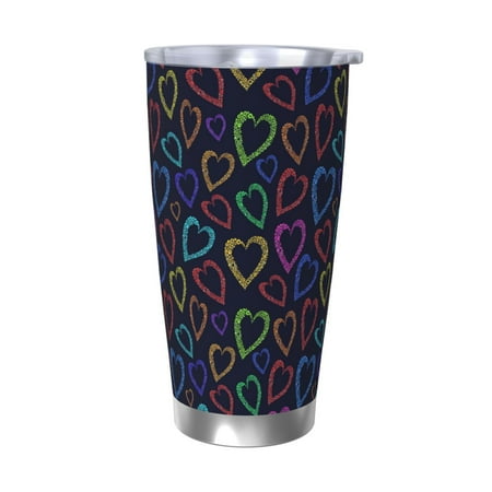 

Zeuib Colored Hearts Printed 20oz Stainless Steel Insulated Car Cup Stainless Steel Thermal Cup Vacuum Insulated Leak-proof Travel Mug Cup-Without Straw