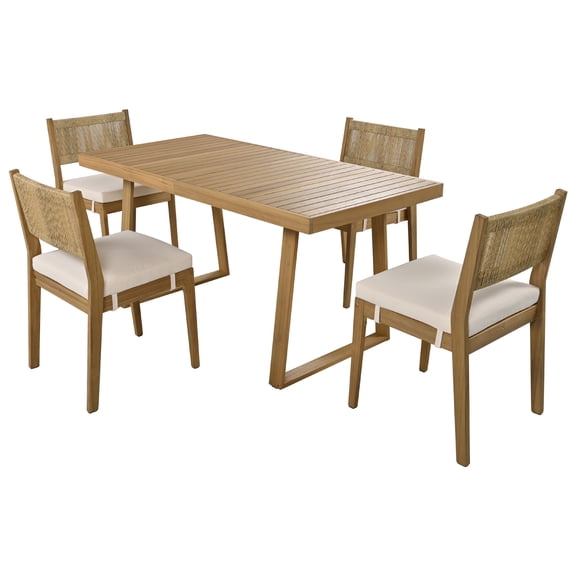Rugerasy Outdoor Wood Dining Table And Chairs Set For 4-Person, Dining Chair With Thick Cushions, 5 PCS Outdoor Furniture,For Lawn, Garden, Poolside