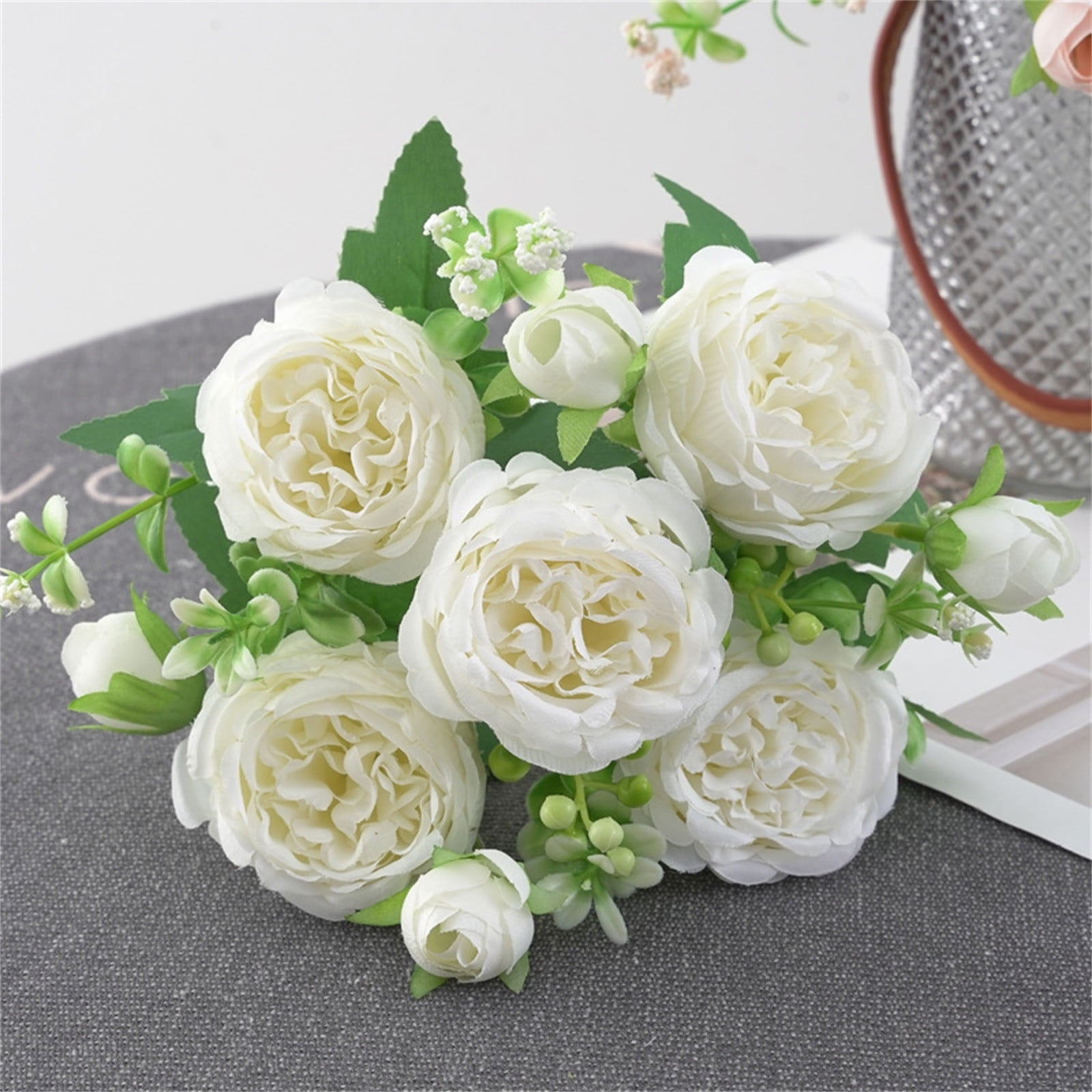 Wzzjkit Artificial Fake Flowers Plant, Rose Bouquet Look Real Silk Flowers for Outside Planter Front Door Porch Patio Yard Spring Summer Decoration, Artificial Flowers for Outdoors