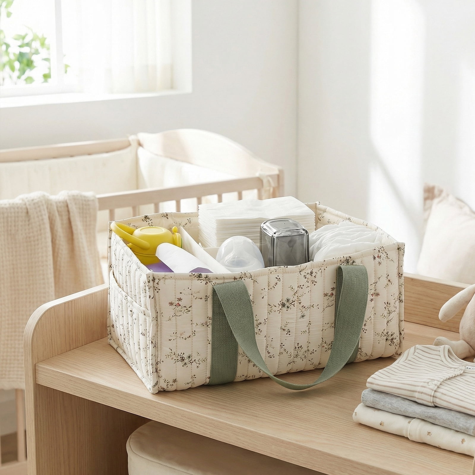 HUISZJ Diaper Caddy Organizer, Portable Storage Basket with Adjustable Divider, Large Capacity Baby Diaper Bag for Travel Outdoor (B)
