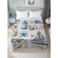 thumbnail image 2 of Full Size Flat Sheet Only, Blue Oceans Beach Soft Brushed Microfiber Bed Sheets, Nautical Coastal Starfish Seashell Hotel Quality Breathable Bedding Top Sheet, Easy Care, 81"x96", 2 of 9