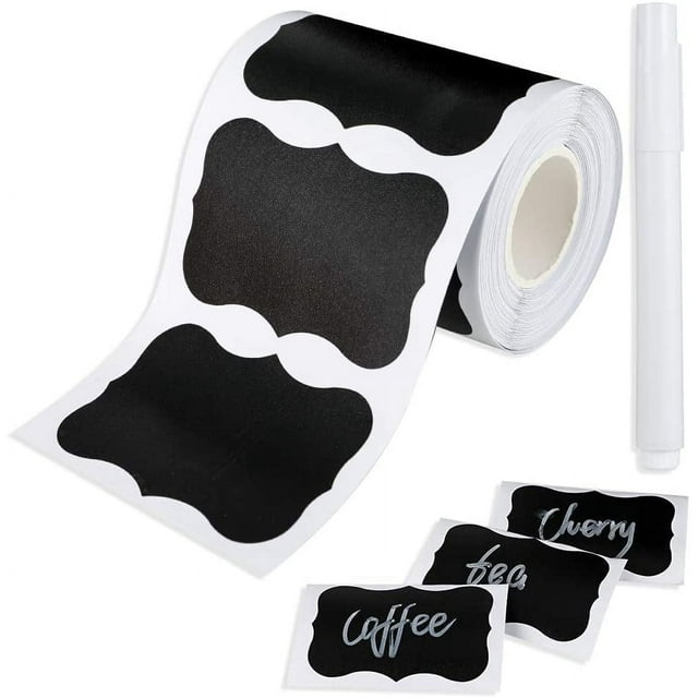 shiyou-Cerolopy 150Pcs Waterproof Chalkboard Labels, Reusable Blackboard Stickers for Kitchen Organize with 1 White Chalk Pen,Removable Label Sticker on a Roll for Jars, Scrapbooking(Lace Shape)
