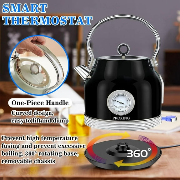 Retro Stainless Steel Electric Kettle 1.7L, 1500W with Temp Control Display, BPA-Free Auto Shut-Off for Home Office Tea Lovers