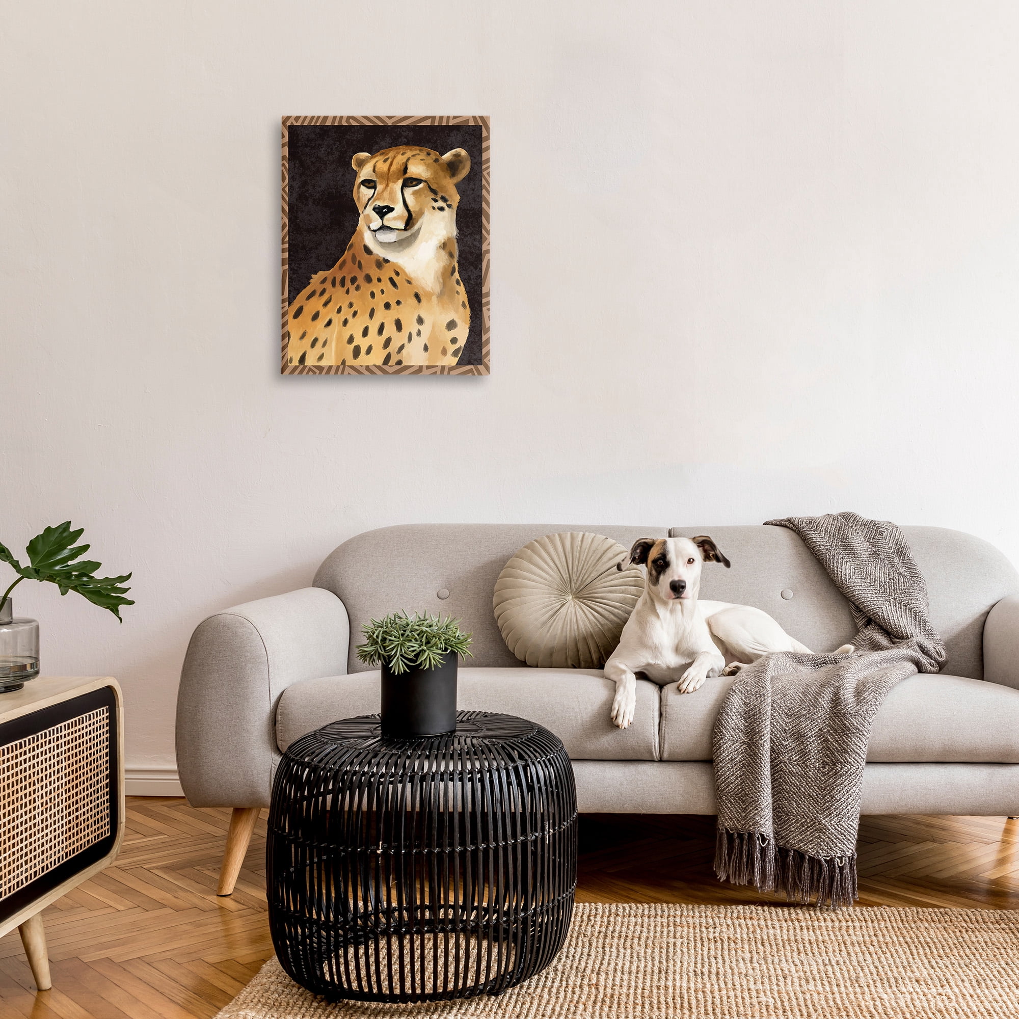 Stupell Industries Leopard with Geometric Border Animals & Insects Painting Gallery Wrapped Canvas Art Print Wall Art, 24 x 30