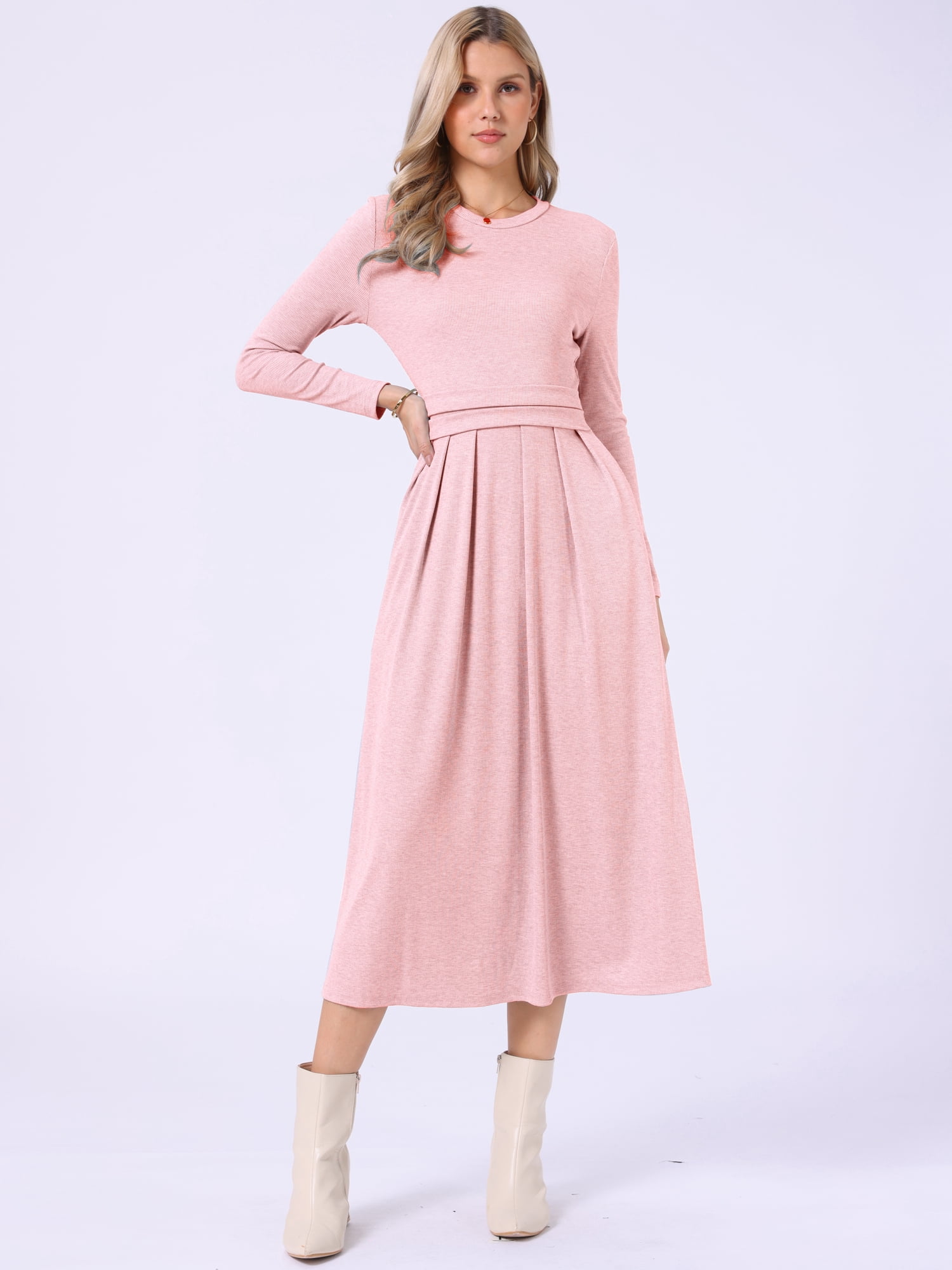 DARING DIVA Women's Long Sleeve Maxi Casual Formal Spring A-Line Dress L Pink