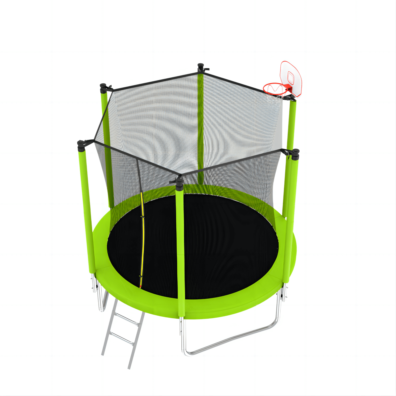 Soges 8FT Trampoline with Basketball Hoop Safety Enclosure Net for Kids, Trampoline with Jumping Mat and Spring Cover Padding, Trampoline Capacity for 2-3 Kids, Green