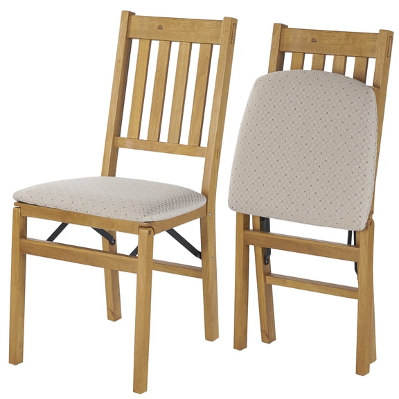Arts and Craft Harwood Stakmore Adult Folding Chair with Blush Upholstery - Oak Finish