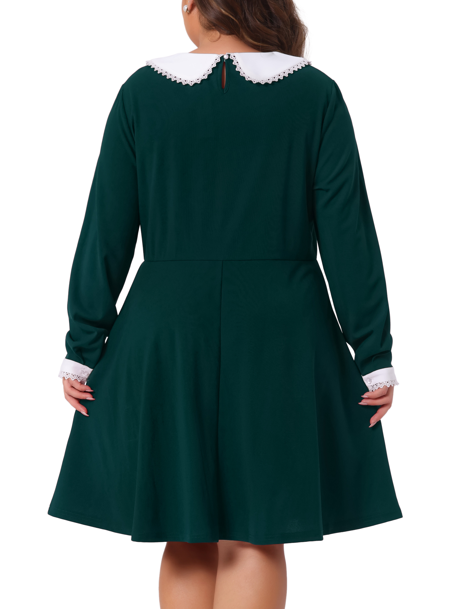 DARING DIVA Women's Plus Size Long Sleeves Collar A-line Midi Dress 4X Dark Green