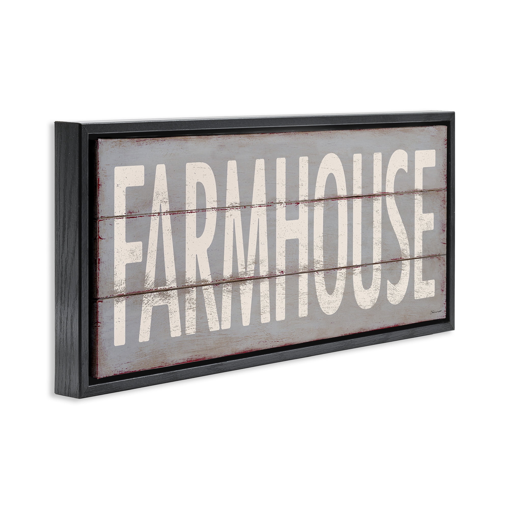Stupell Industries Farmhouse Rustic Planked Design Typography Painting Black Floater Framed Canvas Art Print Wall Art, 25 x 11