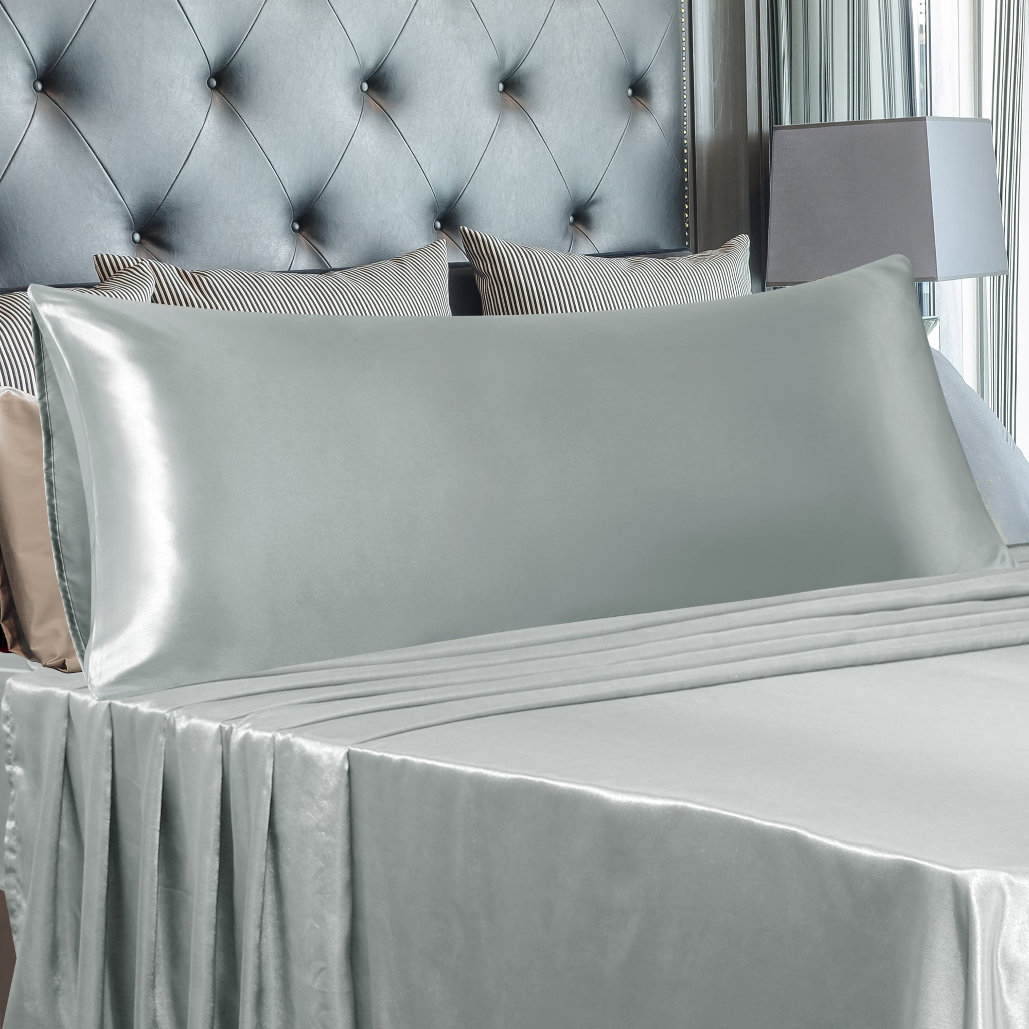Unique Bargains 1 PC Satin Envelope Closure Body Pillowcases Silver Grey 20"x72"