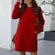 thumbnail image 4 of Vestido de manga larga Prolriy para mujer, cuello redondo, manga larga, suéter para mujer, vestido de cintura, vestidos de mujer, rojo 1 S, 4 of 4