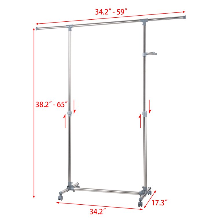 Allieroo Stainless Steel Adjustable Rolling Garment Rack Portable Clothes  Hanger Single Rail
