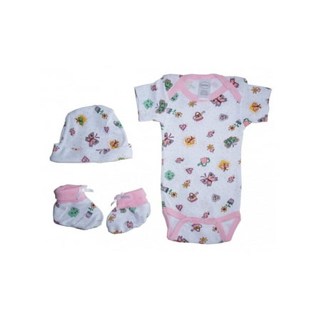 Onesie Booties Cap - Bambini Baby Girls Newborn Print Rib Knit Onesie, Knotted Cap & Booties Gift Set 3-Piece