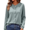 thumbnail image 2 of Bovxnpu Women's Pajama Tops Cardigan Button Long Sleeve Fleece Jacket Plus Sleepwear, 2 of 8