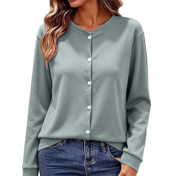 Ndbuld Jacket for Women Fleece Cardigan Top For And Winter Fleece-Lined Button-Up Brushed Long-Sleeve Jacket Plus Size Warm Innerwear,Green,XXL