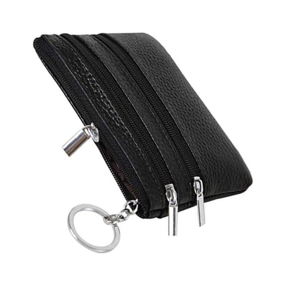 BE-TOOL Mini Pouch Wallet with Key Ring Zipper Multifunctional Card Case Leather Coin Purse for Men Women Gifts Black
