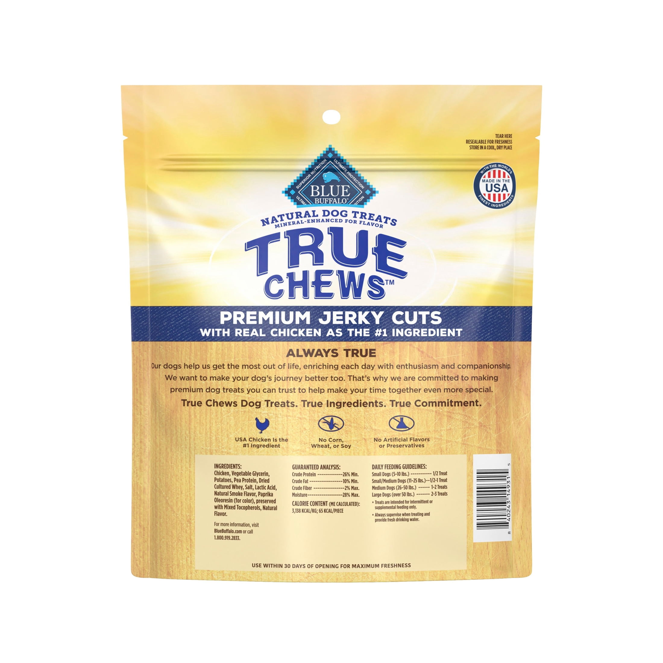 Blue Buffalo True Chews Premium Jerky Cuts Natural Dog Treats, Chicken, 22 oz bag