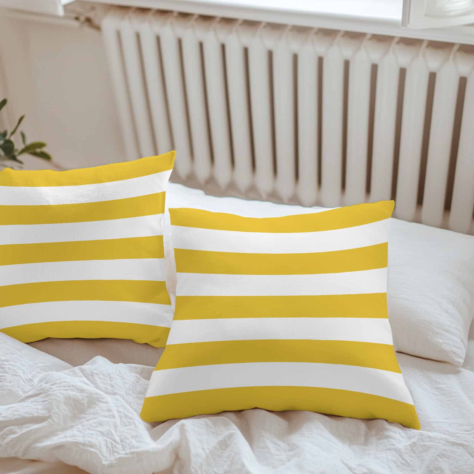 Outdoor Waterproof Throw Pillow Covers Set of 2 Yellow White Stripe Decorative Pillowcases Square Outdoor Pillows Cushion Case 18x18 Inch Simple Style Striped Patio Pillows for Couch Sofa Bed Garden