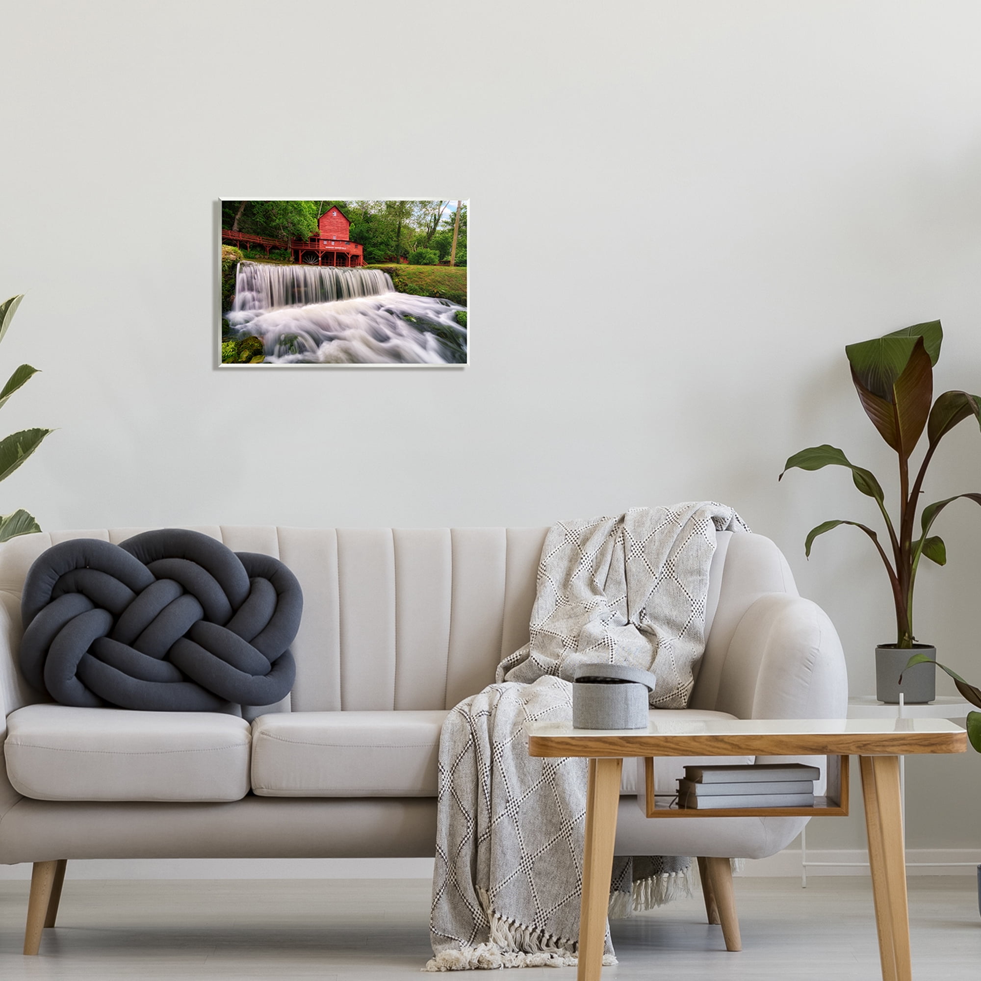 Stupell Red Bridge Overlooking Waterfall Landscape Photography Wall Plaque Unframed Art Print Wall Art