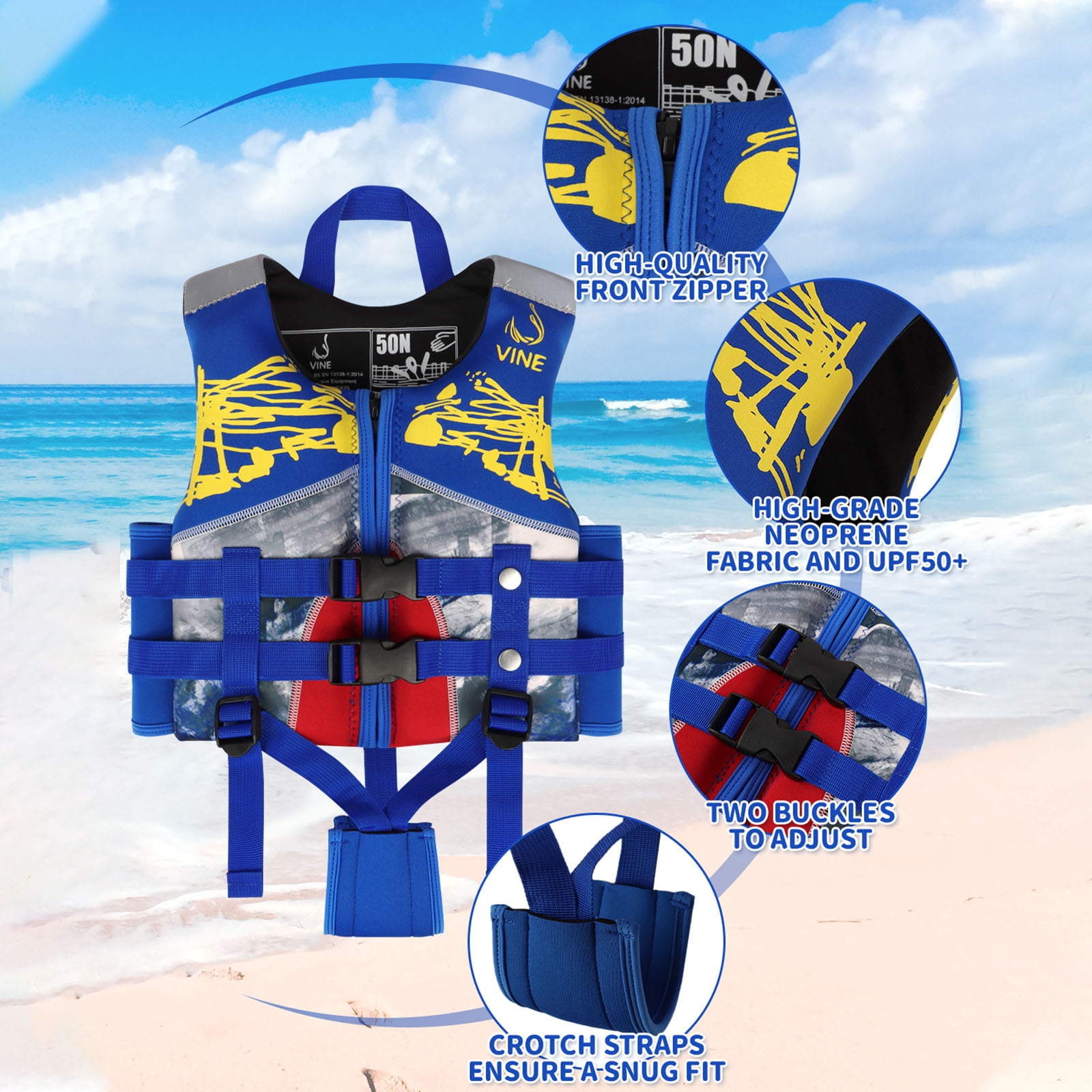 Gogokids Kids Swim Vest Flotation Life Jacket Bouyancy Swimwear with Adjustable Harness,Blue