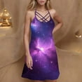 thumbnail image 2 of Galaxy Print Dress for Women Summer Sleeveless Casual A Line Tank Sundress Criss Cross V Neck Mini Dress, 2 of 5