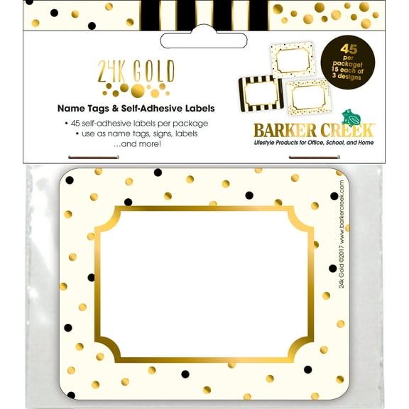 Barker Creek Name Badges & Self-Adhesive Labels, Gold, Multi-Design, Multi-Purpose Name Tags, Gift Tags, And More! 3.5 x 2.75, 45 per Pkg, Home, School and Office Supplies (1532)