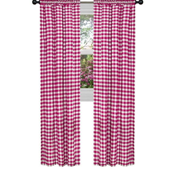 Poplin Gingham Checkered Window Curtain 56 Inch Wide Fuchsia