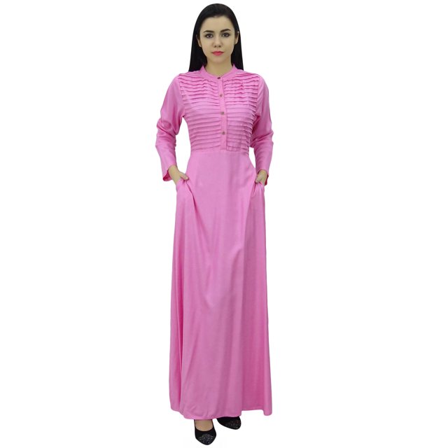 Bimba Robe Jilbab à Manches Longues pour Femmes avec Col Mandarin et Poches