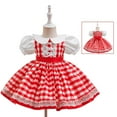 thumbnail image 2 of SuTry Girls Christmas Embroidery Long Sleeve Dress Bow Collar Holiday Party Puffed Dress Festive Performance Outfit for Kids 6 Months-3 Years(Red#1,6 Months), 2 of 9