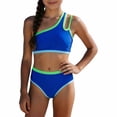 thumbnail image 5 of Ymyiu Teen Tankini Swimsuits Girls Swimsuit Bikini Set 2 Piece Bathing Suits Color Block Criss Cross Swimwear Size 11-12 Years (Blue,11-12 Years), 5 of 6