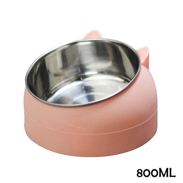 Cuenco para gatos de 200/400/800ml, comedero inclinado de acero inoxidable sin deslizamiento elevado oso de fresa Hogar