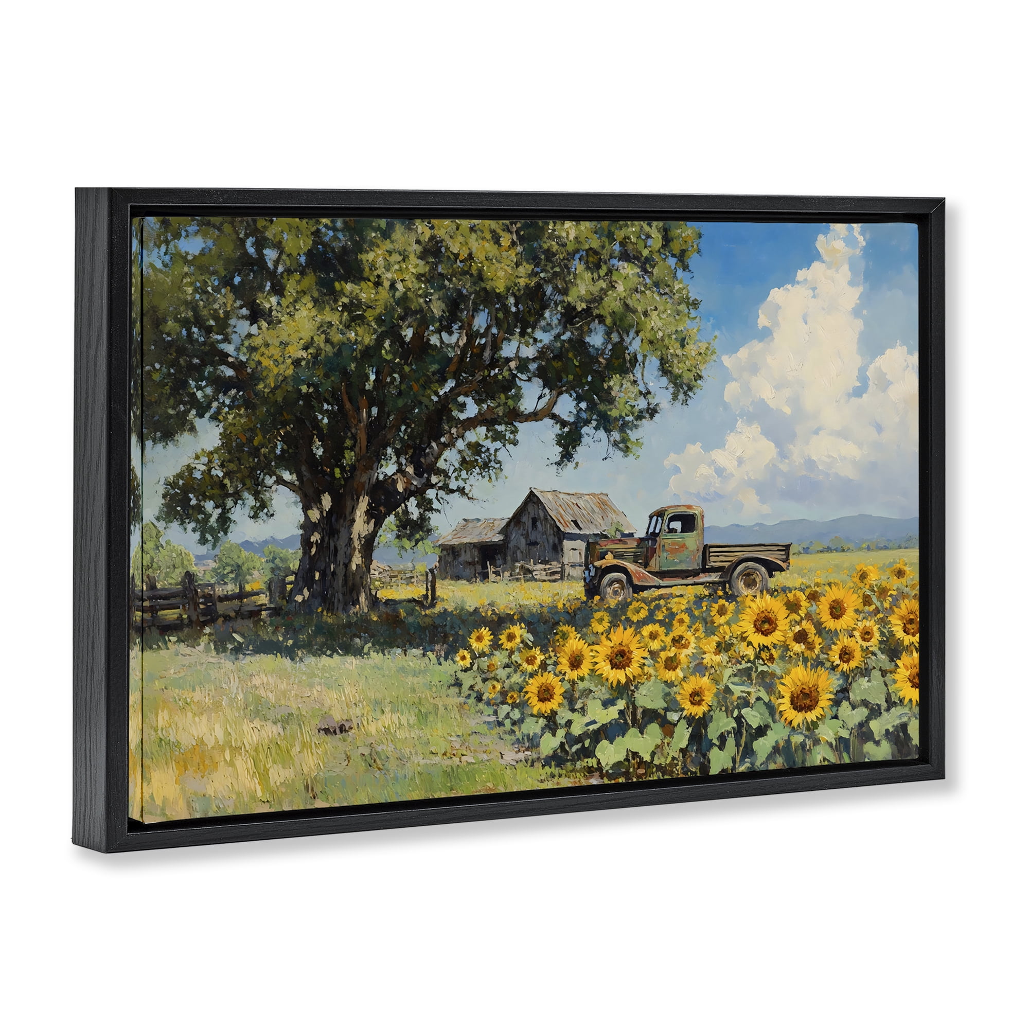 Stupell Industries Sunflower Pickup by Old Barn Black Framed Floater Canvas Wall Art, design by Franklyn Gregory