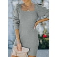 thumbnail image 5 of Asyoly Women Sexy Square Neck Knit Sweater Dress Bubble sleeve Bodycon Mini Pullover Dresses, 5 of 8