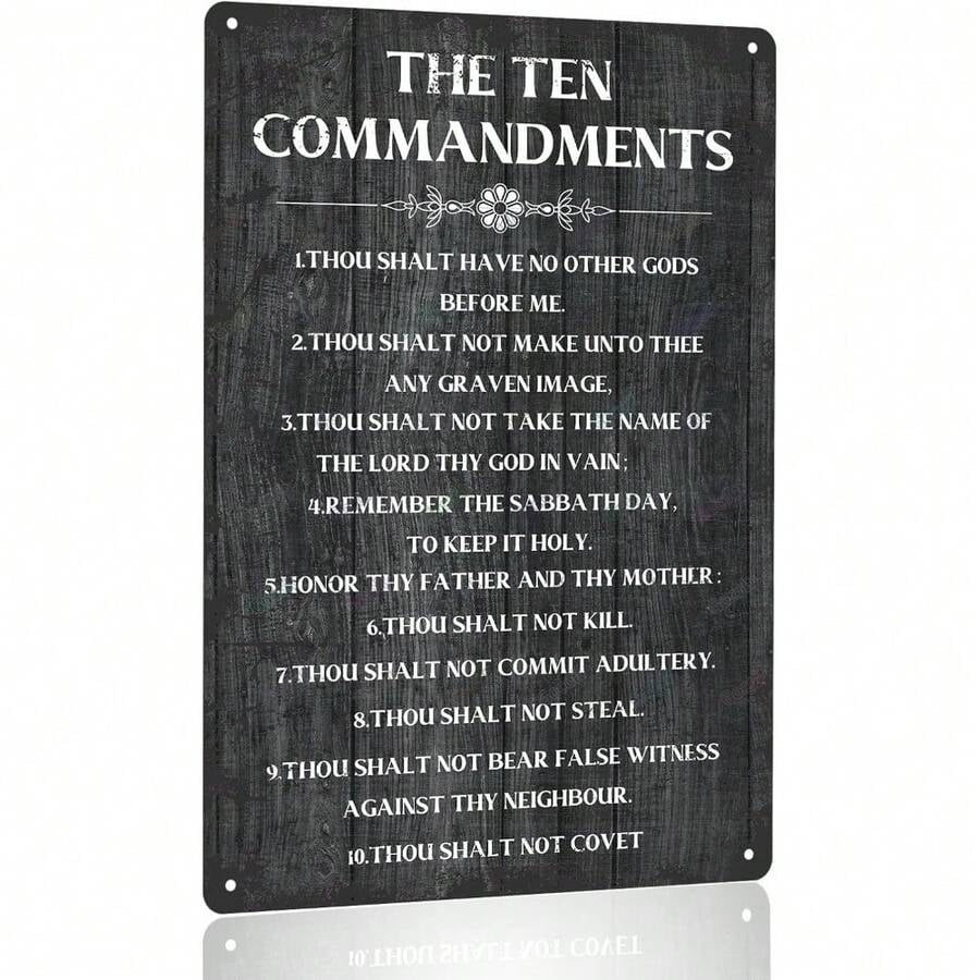1PC Christian Jesus Metal Sign The Ten Commandments Tin Sign 8 X 12 Inch Signs Of Indoor Or Outdoor Home Wall Decor Tin Painting Gift For Family Friends