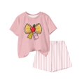 thumbnail image 5 of LvhaoGJOB Little Kids Girls T-Shirt and Shorts Outfit Set, Beige - large Pink bow graphic, notebook print with pink bow, 5 of 6
