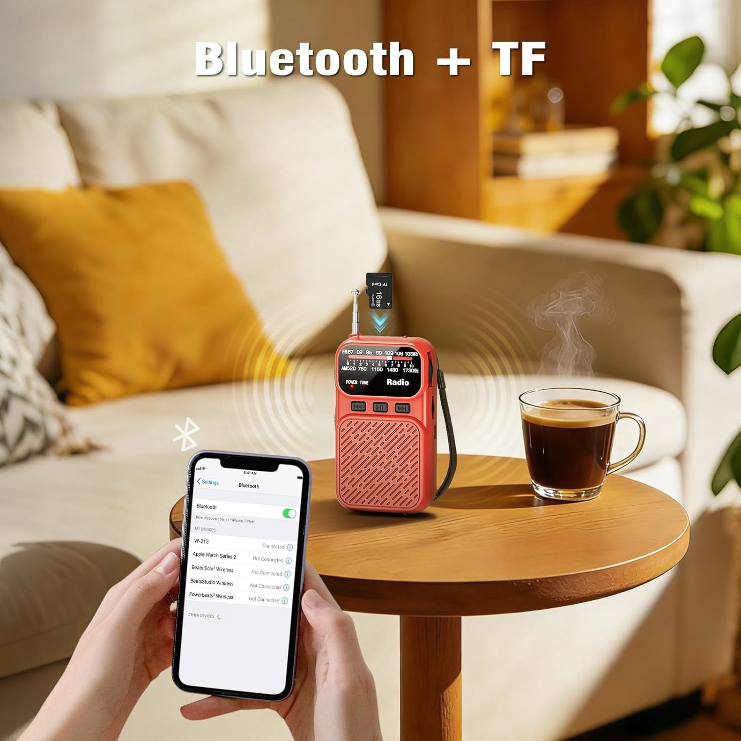 Portable Radio AM FM,Mini Tansistor Radio,Pocket Radio with Flashlight,Tuning Knob,TF Card Slot,Headphone Jack, 3AA Battery Operated or Plug in Wall,Compact Personal Radios for Gift,Family,Elder,Red