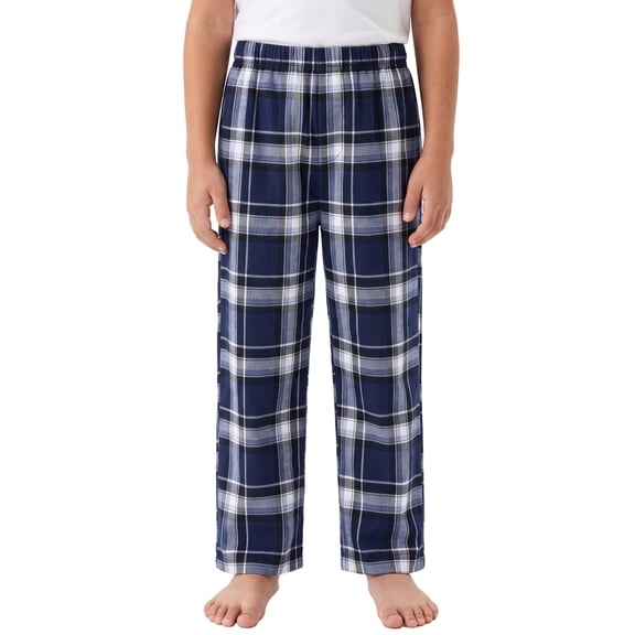 Pogiun Boys Pajama Pants Soft Micro Fleece Pajama Bottoms for Kids Printed Plaid Design Boy's Sleepwear Navy/White 10-12y