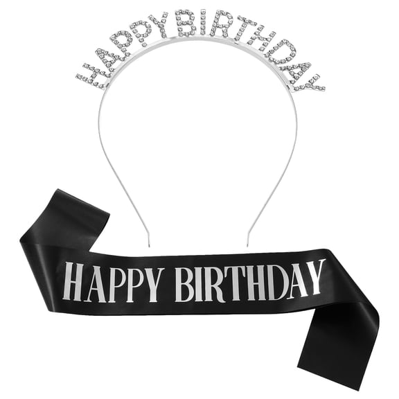 Uxcell Birthday Crown and Sash, Birthday Sash for Women Rhinestone Tiara for Party Favor Decorations Gifts, Black-Silver