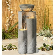 Bowl and Pillar 34 1/2" High Large Modern Zen Outdoor Decor Faux Stone Floor Fountain with Light LED Outside