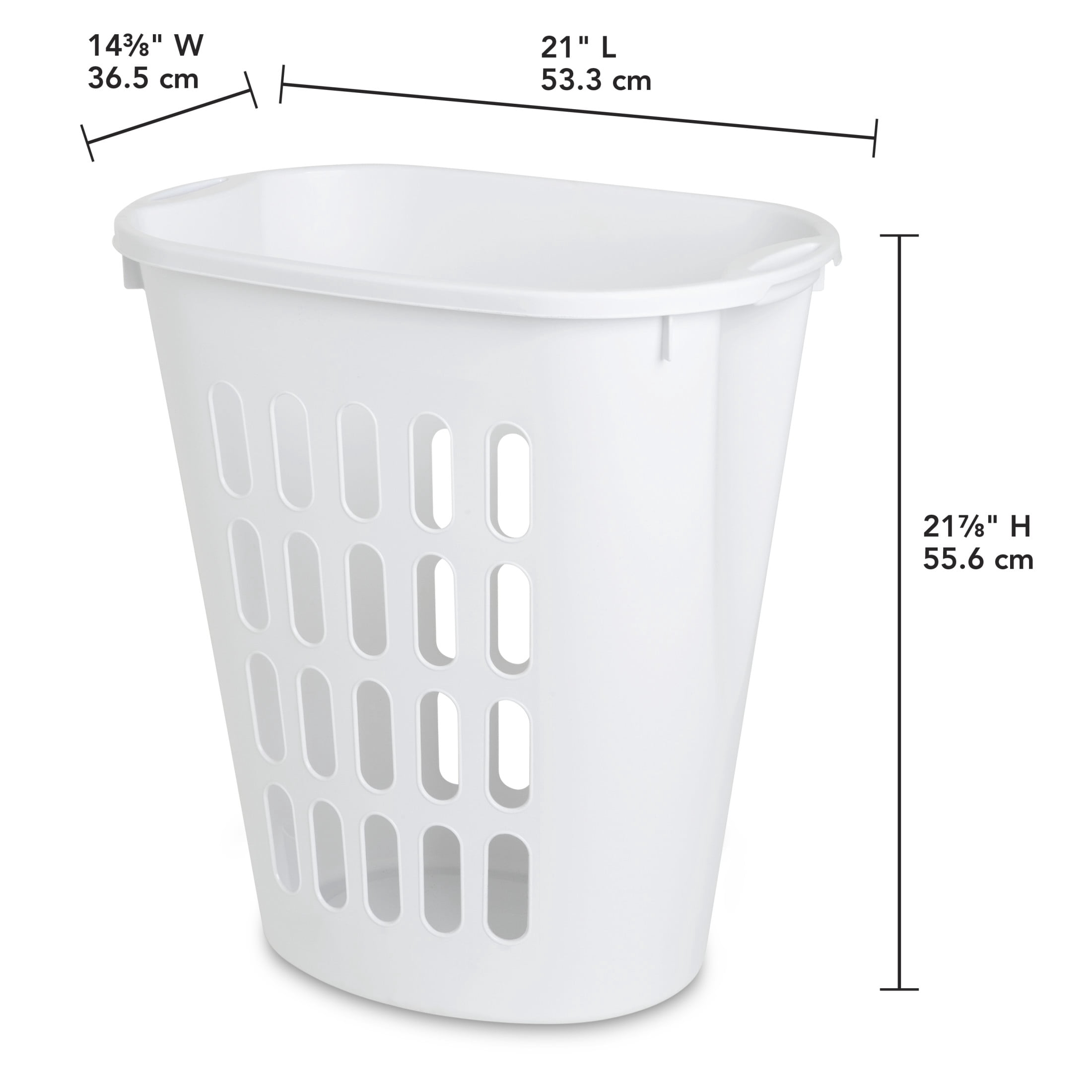 Sterilite Large Open Laundry Hamper, Plastic Oval Shape with Wide Opening and Carry Handles, White, 6 Pack