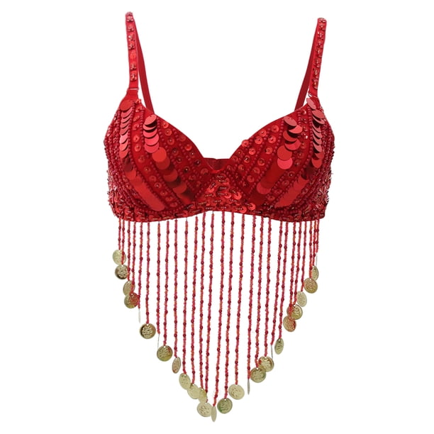 Sujetador Sunnimix Sujetador de danza del vientre para mujer Rojo