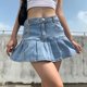 thumbnail image 3 of Falda plisada de mezclilla para mujer Pantalones vaqueros de cintura alta de verano Faldas con volantes Feliz Sencillez, 3 of 4