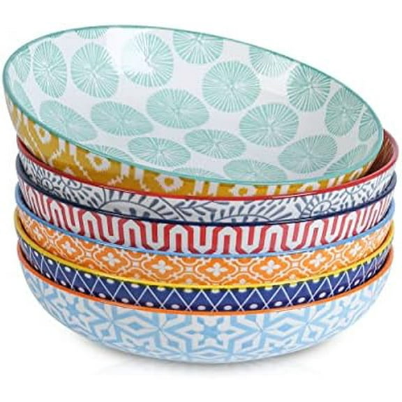 Porcelain Pasta Bowls Set of , Wide and Shallow Salad Bowls, Serving Bowls, Microwave & Dishwasher , Sturdy & Stackable, Variety of Colors