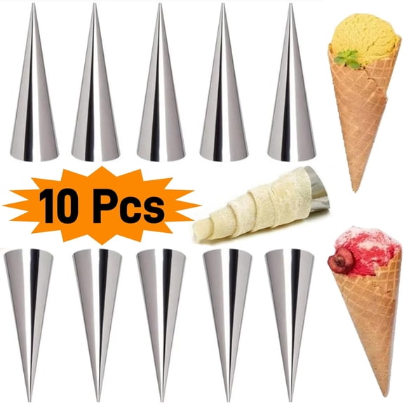 LQQBOX 10 Pcs Cream Horn Forms 4.88-inch, Non-stick Cream Horns Pastry Mould Croissant Baking Forms for Baking Croissants Bead, Chocolate Croissant, Brioche Rolls, Ice Cream Cone Party Dessert