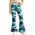 thumbnail image 2 of Spazoro Girls Flare Pants with Pockets, Button Closure Camouflage Print Relaxed Fit Lightweight Retro Bell‑Bottom Trousers for Street Daily Wear Mint Green Size 11-12, 2 of 7