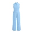 thumbnail image 5 of Women's Cotton Linen Jumpsuit, Sleeveless Stand Collar Loose Jumpsuit with Pockets, Casual Wide Leg Overalls, Summer Casual Jumpsuit and Work Jumpsuit for Women​-Blue, 5 of 5